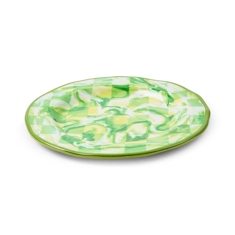 Pink Marble Check Melamine Salad Plates, Green