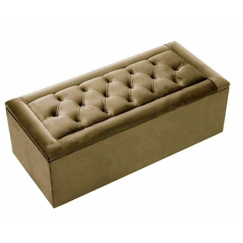 Pataskala 102cm Wide Velvet Tufted Rectangle Solid Colour Ottoman with Storage, Coffee