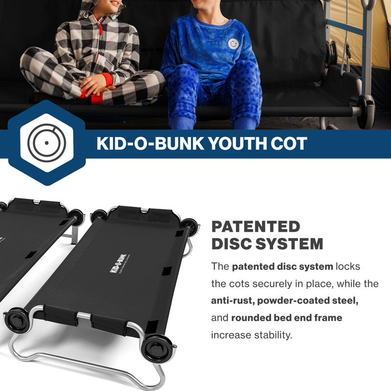 Kid-O-Bunk Disc-O-Bed lit pour enfant avec capacité de 200 livres et sacs de transport, noir, Black