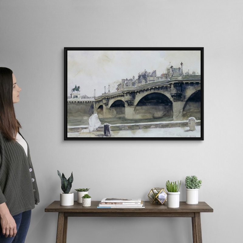 Art mural sur toile Paris Bridge, H 26 po x l 38 po x P 1,75 po, Cadre flottant noir
