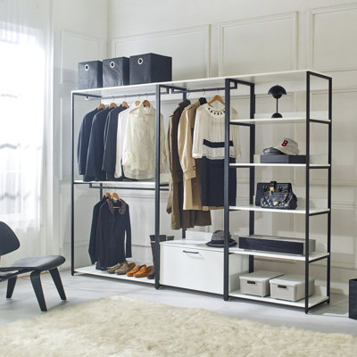 Tablette très profonde - Rangez les articles les plus volumineux. Structure en métal blanc pour garde-robe, rangement, eau et chaleur, égratignure, panneau E0, épaisseur double, construction modulaire