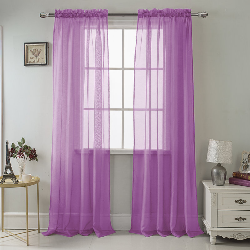 Panneau de rideau transparent simple de couleur unie avec passe-tringle Landose, Lilas, l 55 po x L 84 po