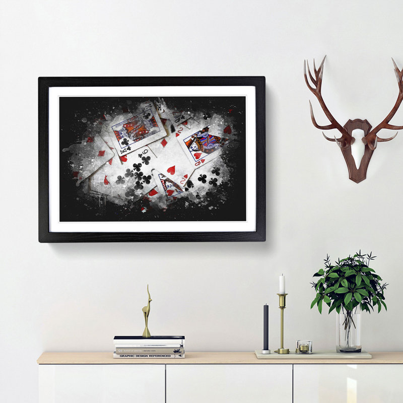 Deck Of Cards Paint Splash - Framed Print, 45cm H x 63cm W x 2cm D, Black Framed