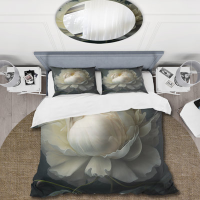 Ensemble de housse de couette en microfibre / polyester White Blossoming Peony On Black I Bedding