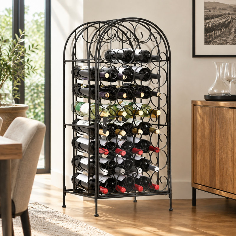 Casier à vin HOMCOM en fer forgé noir, 35 bouteilles, avec serrure, sur pied.