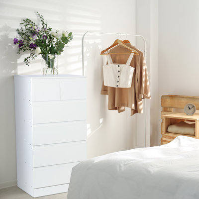 Dresser, White Dresser, Bedroom Dresser & Chests of Drawers, Tall Dresser with 6 Wood Drawers, Large Wood Dresser for Bedroom Closet, White