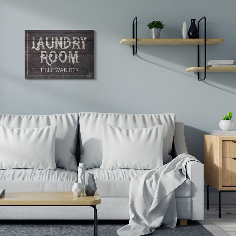 «Laundry Room Bathroom Wood Textured Word Design», impression sur toile, H 24 po x l 30 po x 1,5 po, Toile tendue