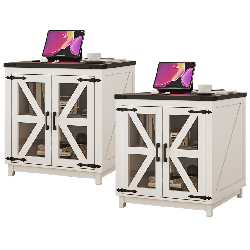 Table de bout avec station de charge, Plateau noir / base blanche