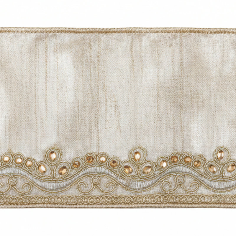 Ruban de Noël brodé sur un côté, Beige