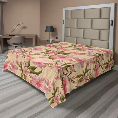 Ambesonne Flower Flat Sheet Delicate Exotic Apple Dreamy Peach Coral and Fawn