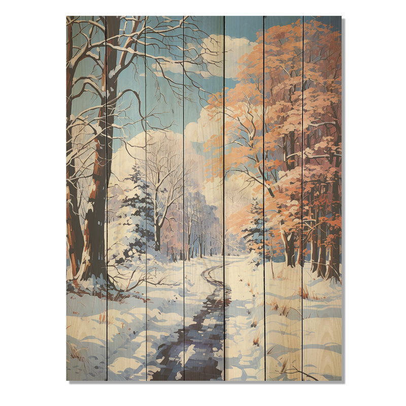 Sentier dans la forêt d'hiver I - Paysage d'hiver sur bois, H 44 po x l 34 po