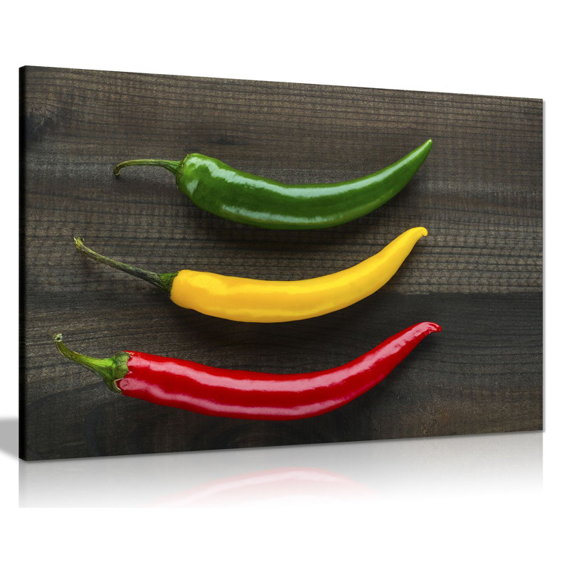Three Jamaican Chilli Peppers Kitchen - Wrapped Canvas Print, 61cm H x 91cm W