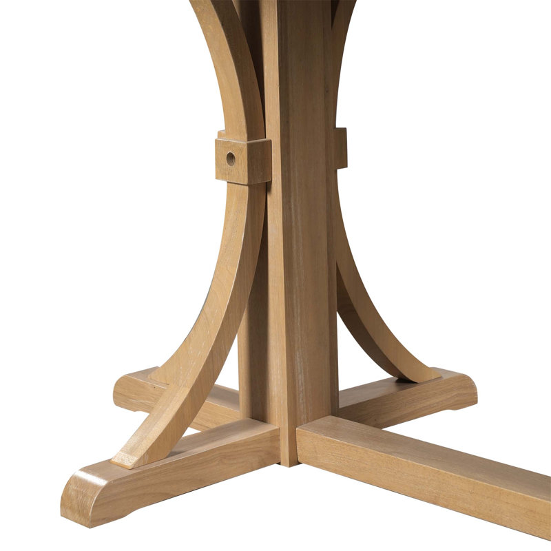 Table de salle à manger à 6 places en bois massif avec base à tréteaux, pieds courbés et finition rustique pour les repas confortables （Table seulement）