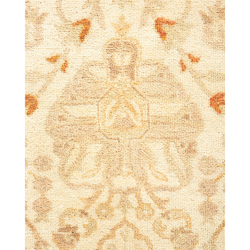 Hand-Knotted Ivory and Beige Wool Oriental Area Rug 4' x 6'