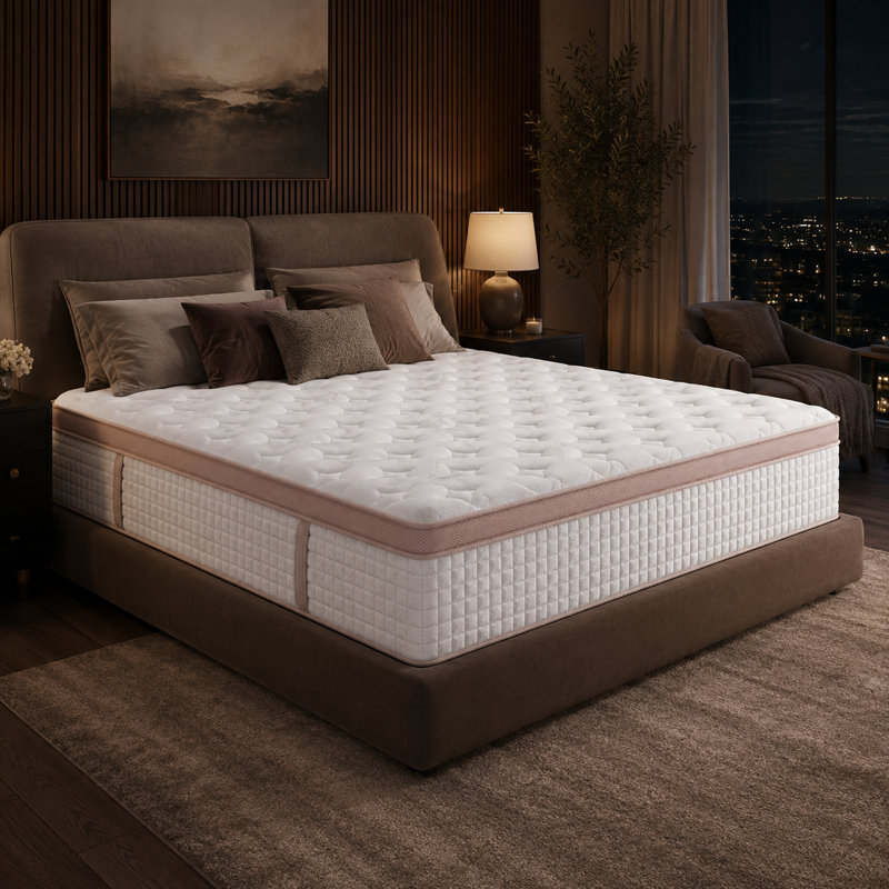Matelas hybride ferme de 12 pouces LUMERIS - Mousse à mémoire de forme gélifiée et ressorts ensachés - Soulagement de la pression, isolement du mouvement et soutien au froid