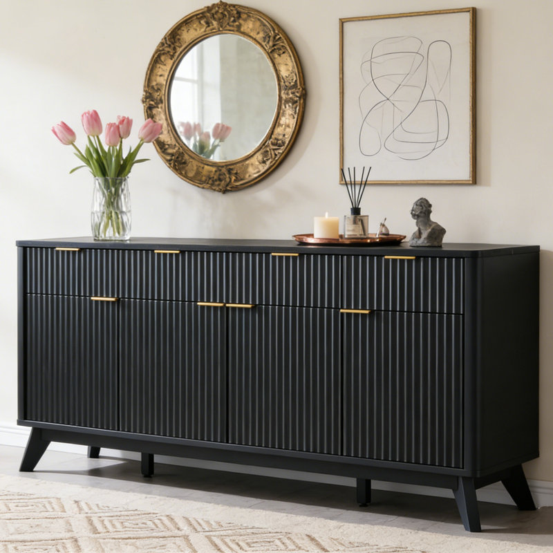 60" Sideboard Buffet Cabinet With Doors And Shelves, Dark Gray