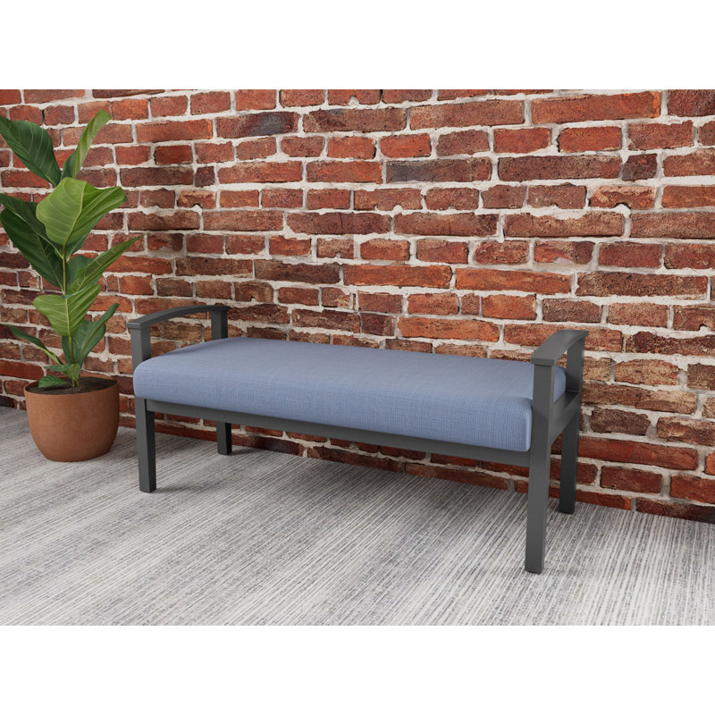Banc en bois massif Amherst, Étain, Chambray bleu marine clair