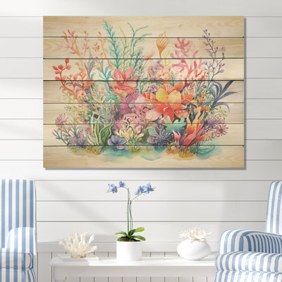 Coastal corail dans l'aquarelle IV - corail côtier sous l'eau sur bois