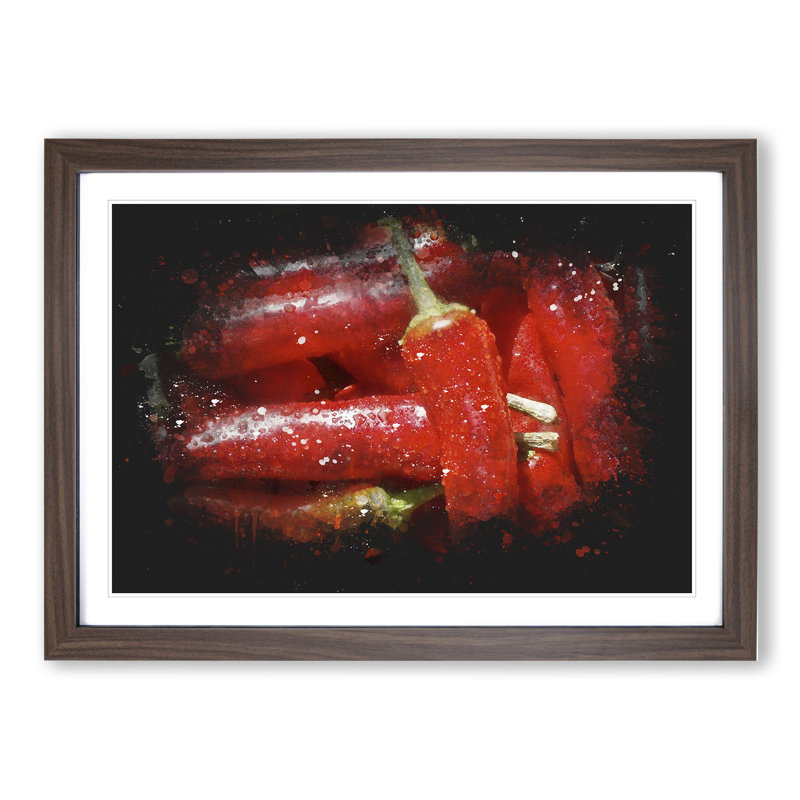 Red Chilli Peppers - Picture Frame Painting, 65cm H x 90cm W x 2cm D, Walnut Framed