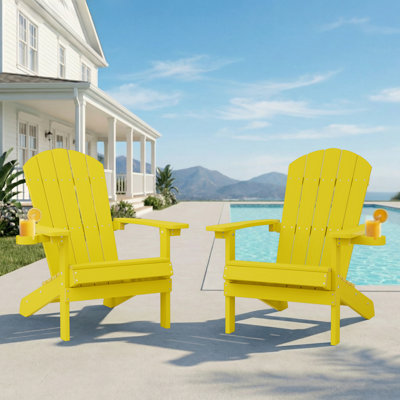 Outdoor Adirondack Chair set of 2 with Cup Holder All-Weather HIPS Patio Chairs for Lawn, Garden, Fire Pit, Backyard