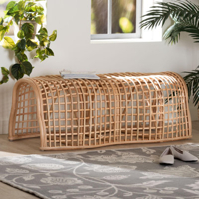 Bali & Pari Daiki Natural Rattan Bench With Curved Frame - Lightweight Decorative Accent Seating For Entryway, Bedroom, Or Living Room