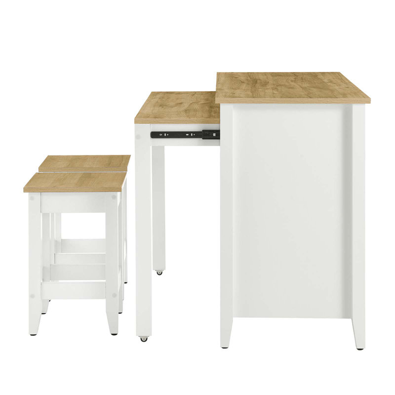 Garland White and Oak 3-Piece Kitchen Island Set with Stools