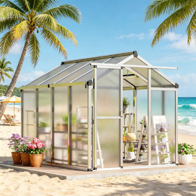 6x8 FT Outdoor Greenhouse, Polycarbonate Greenhouses for Outside Vegetables & Flowers with Aluminum Frame, Adjustable Roof Vent & Lockable Door for Backyard, Garden, Patio.
