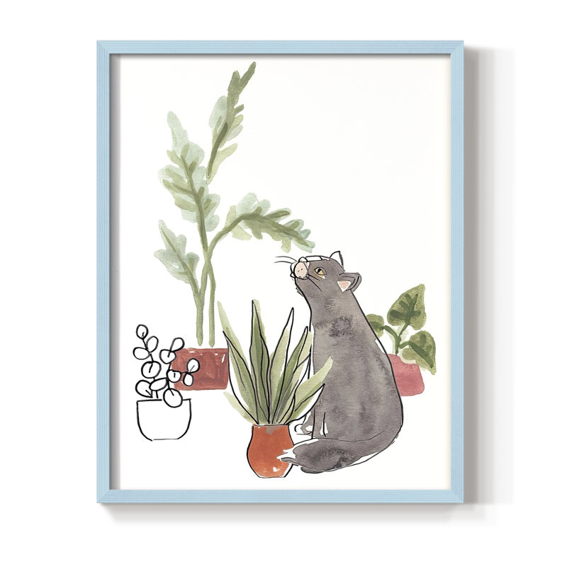 PurrfectPlantsIV Framed Print - Solid Wood, Blue, 11" H x 9" W