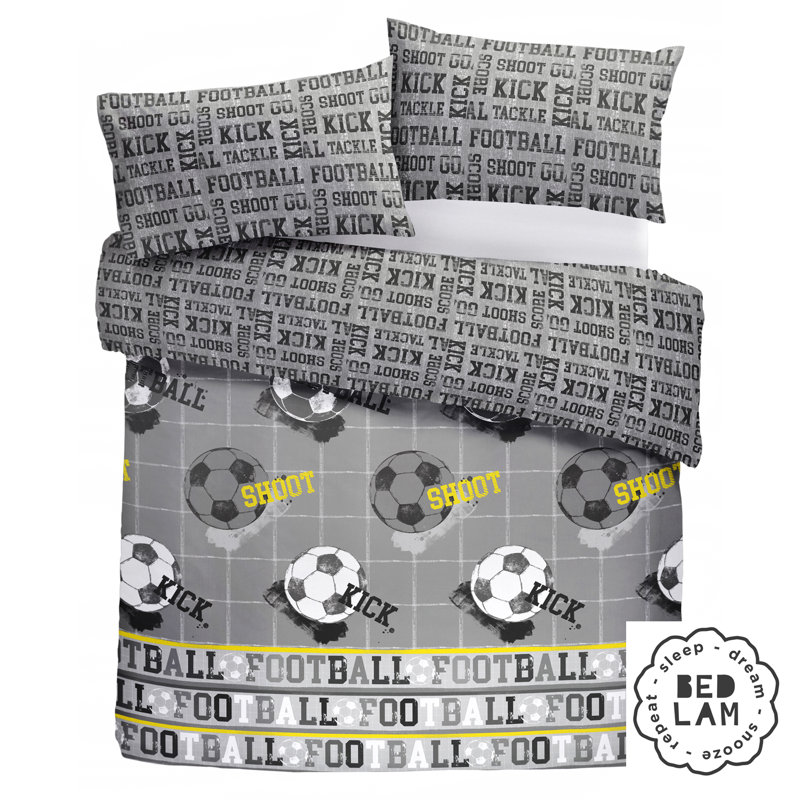 Football Polyester Graphic Print & Text Duvet Cover Set with Pillowcases Included, Grey