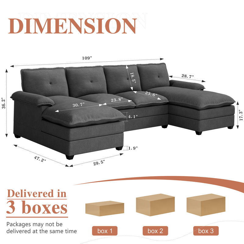 Mendham 3 - Piece Upholstered Sectional, Black 