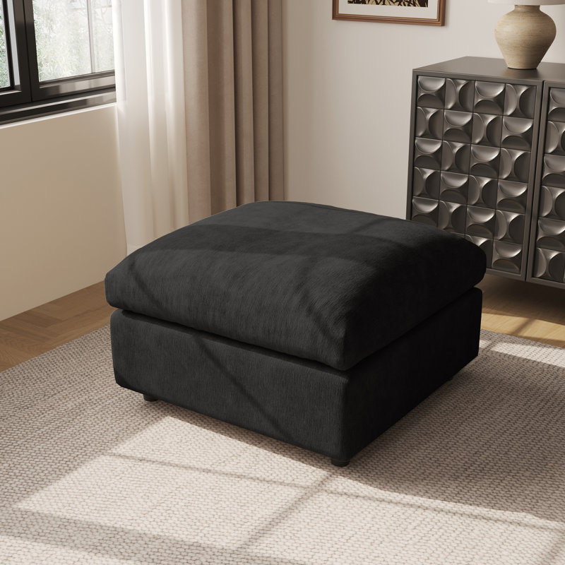 Kessi 33.5" Upholstered Ottoman, Black