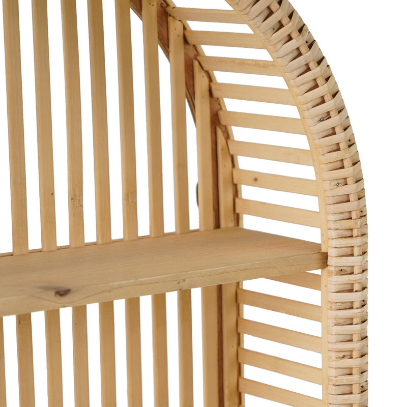 Étagère murale en rotin, 3 tablettes suspendues en arche, support mural