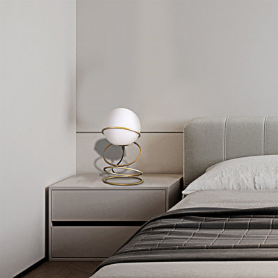Modern LED Ring Metal Stand Table Lamp With Pure White Glass Shade