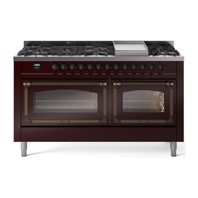 ILVE Nostalgie II Noblesse 60 in Dual Fuel Range, 9 Burner, Griddle