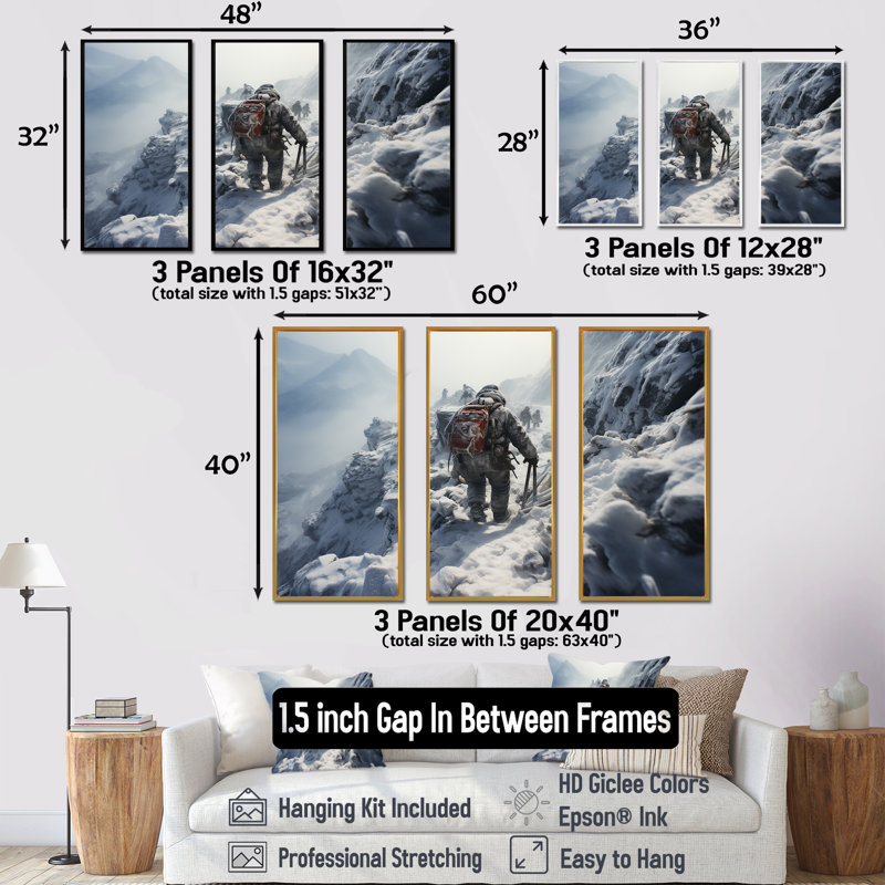 Randonnée, montagne d'hiver III - art mural de randonnée, Cadre flottant noir, H 40 po x l 60 po