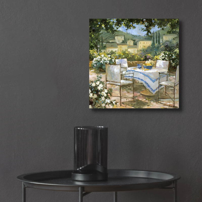  «Tuscany Terrace 1» par Allayn Stevens, art mural en verre acrylique, 12 po x 12 po