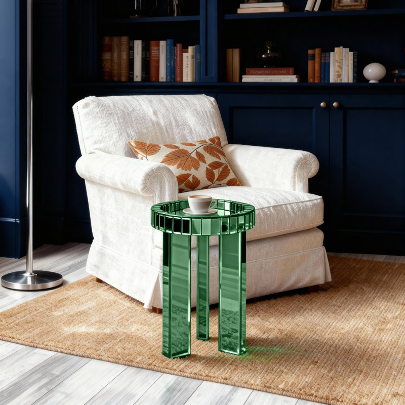Plateau de table de bout rond en verre Amla 23 po, Vert