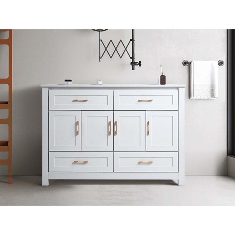 Ensemble de meuble-lavabo 48 po avec lavabo en céramique, armoire de rangement abondante, 4 portes à fermeture douce et 4 tiroirs