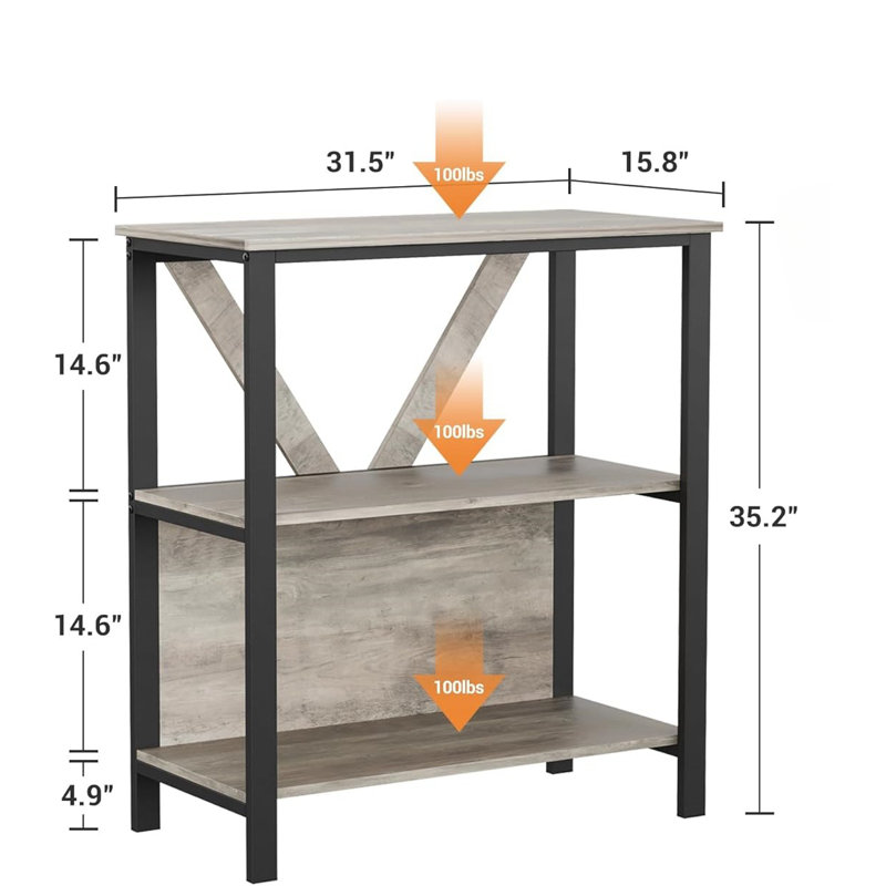 Bookcase With Open Display Shelves And Led Lights, Grey, (3 Shelves) 88.9" H x 80" W x 40.1" D