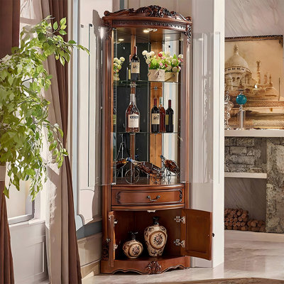 Modern Nut-brown Glass Solid Wood Accent Cabinet