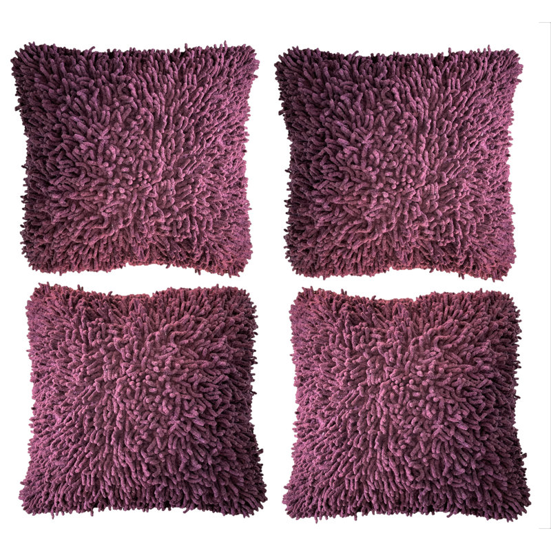 Fringed Chenille Pillow Cover, Purple