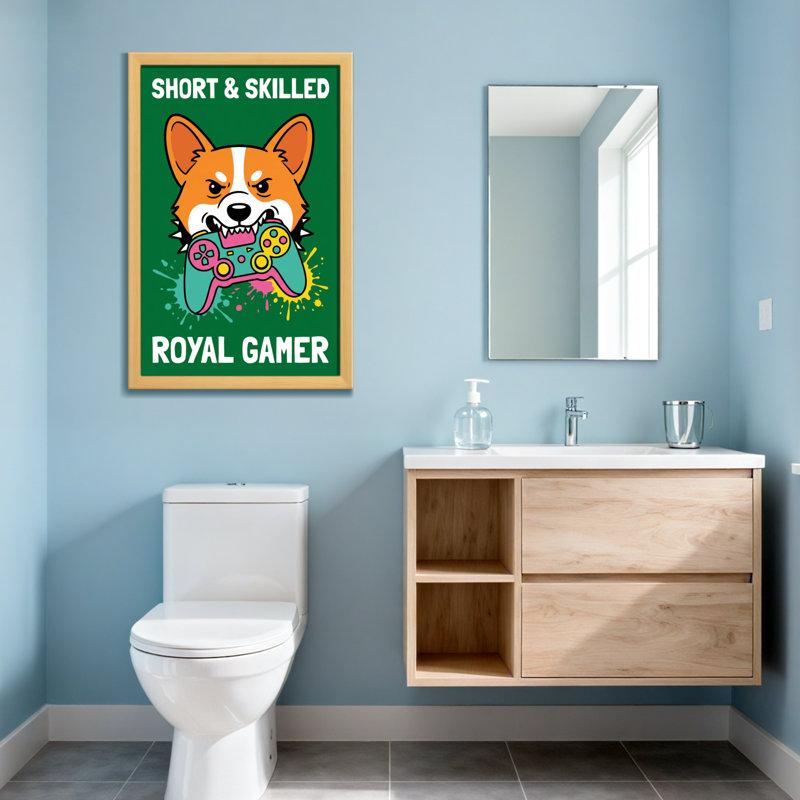 Animals Corgi Holding Controller With Angry Expression, 16" H x 24" W, Wrapped Canvas, Does Not Apply