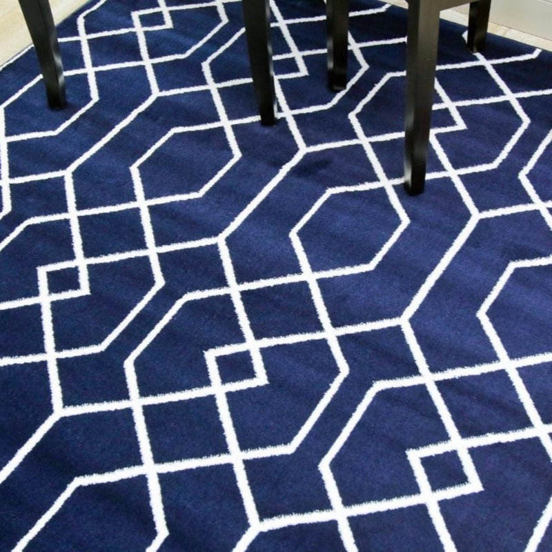 Tapis bleu à motif abstrait Friedegund, Rectangle 8 pi x 10 pi