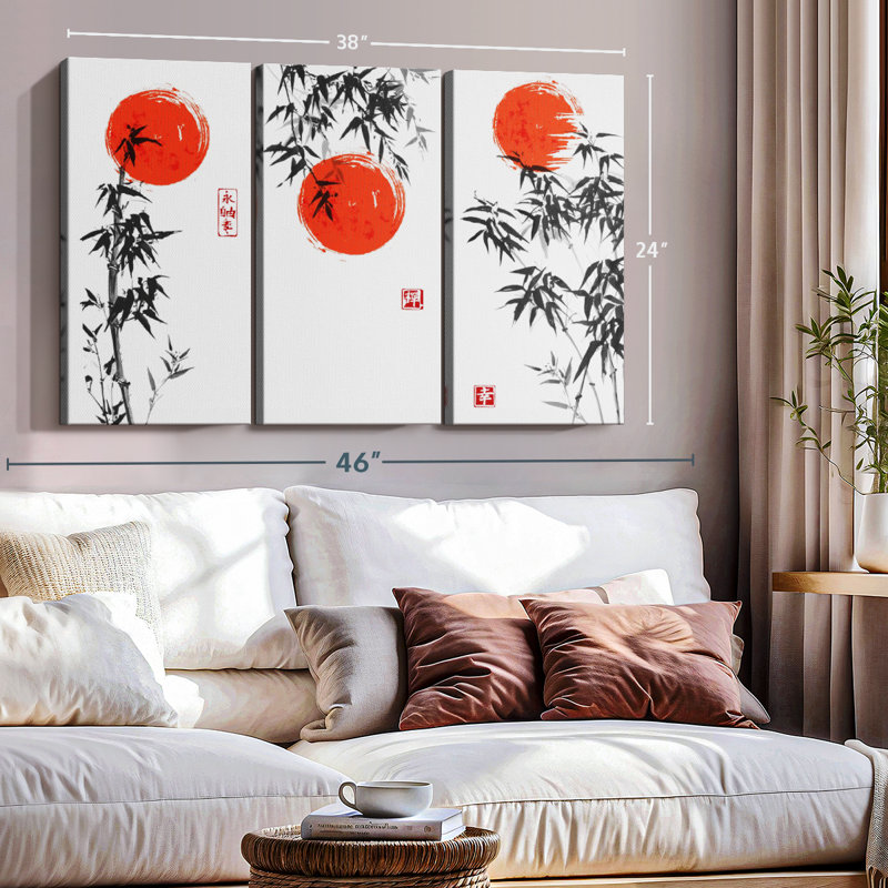 «Bambou japonais», 3 pièces sur toile, H 24 po x l 38 po x P 1,25 po