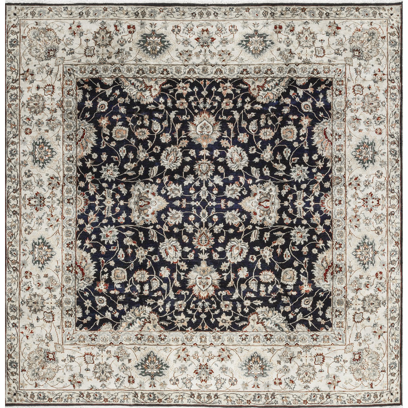 Hand-Knotted High-Quality Black and Ivory Square Area Rug