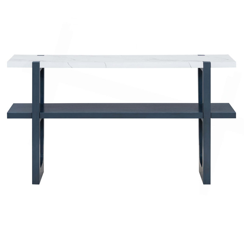 Narrow Console Table With Marble-Effect Top, Retro Entryway Table With Open Shelf, Sofa Table For Entryway, Hallway And Living Room