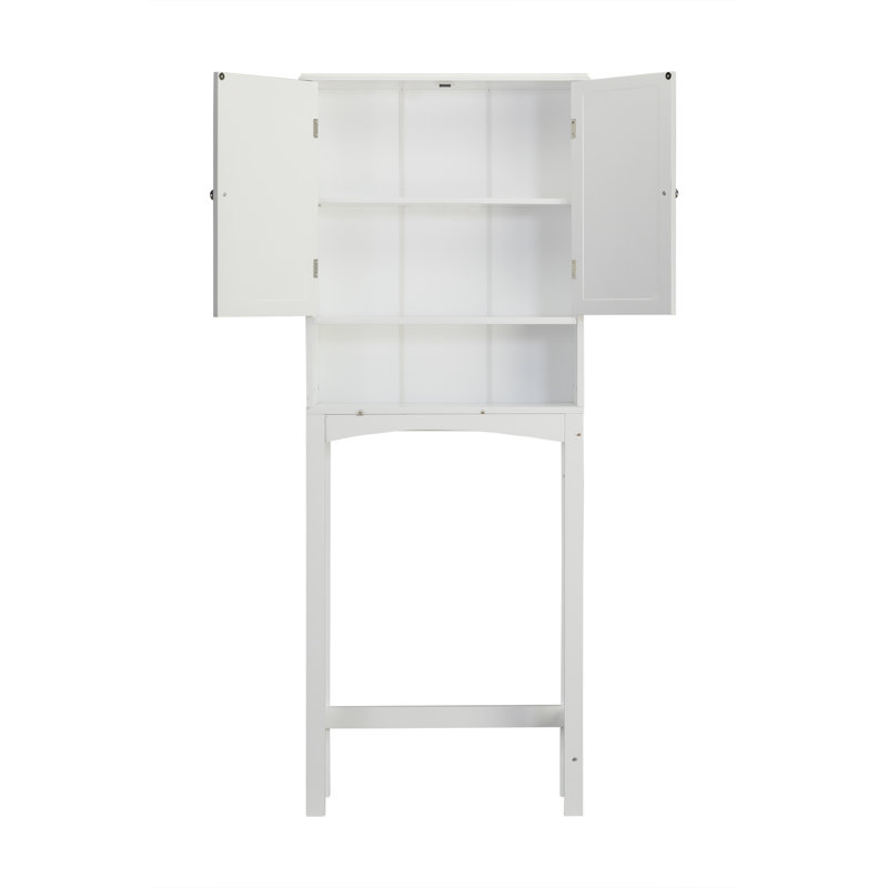 Freestanding Over-the-Toilet Cabinet with Faux Louvered Doors, Adjustable Shelf & Open Storage
