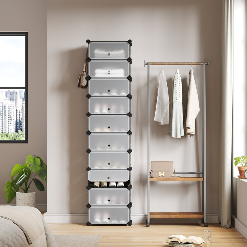 20 Pair Stackable Shoe Storage Cabinet, Black