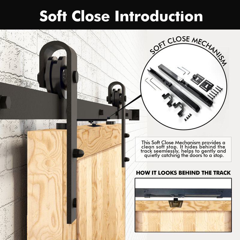 Homacer 84in/80in High Paneled Wood Unfinished Barn Door With Installation Hardware Kit, Door Handle And Soft Close