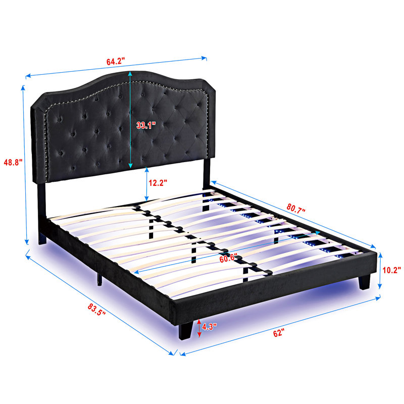 Upholstered Button Tufted Bed With LED Light